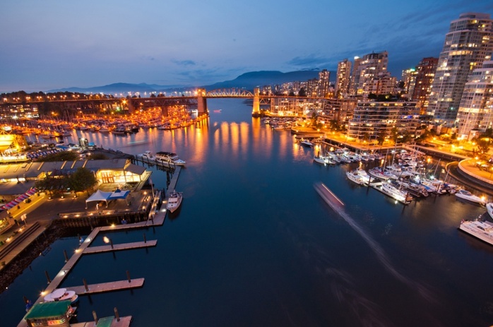 Granville Island night aerial view