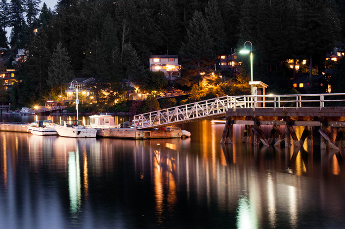 Deep Cove marina at night