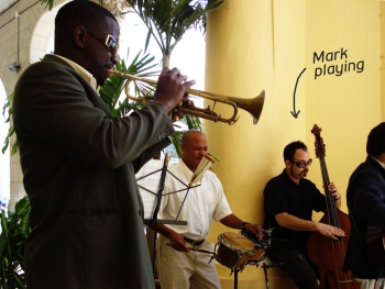Cuban trumpet player and drummer jam with Mark